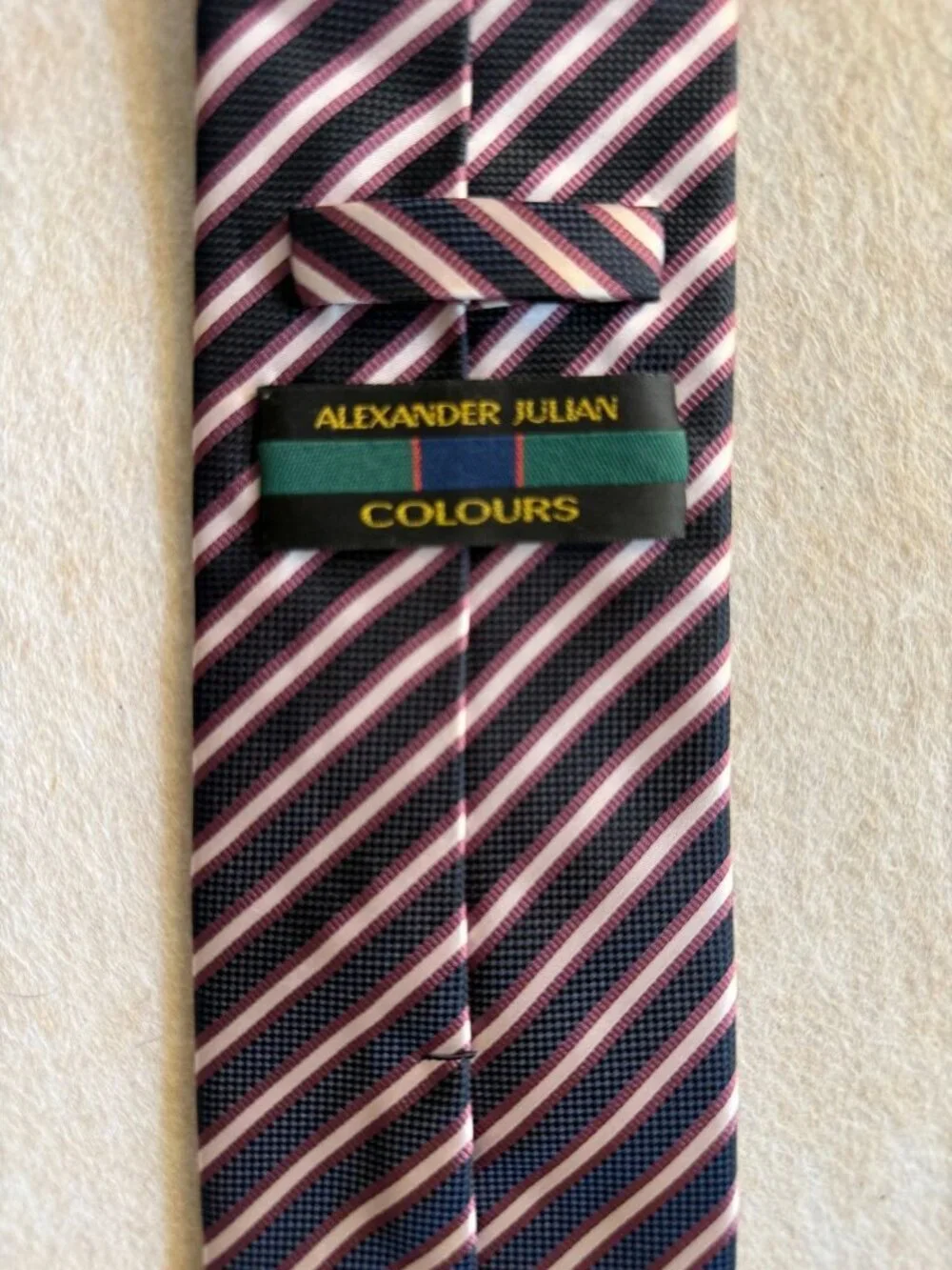 Alexander Julian Colours Tie Navy Pink Stripe Classic 3.5” Silk Blend 1016